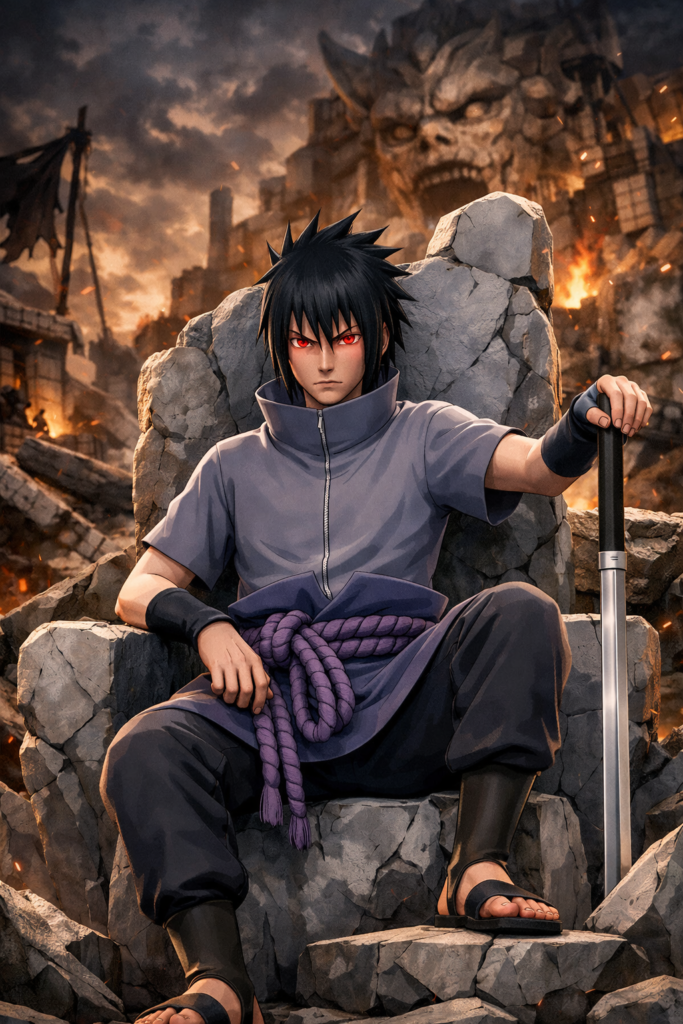 Sasuke Cool Action Pose Premium 4K Wallpaper