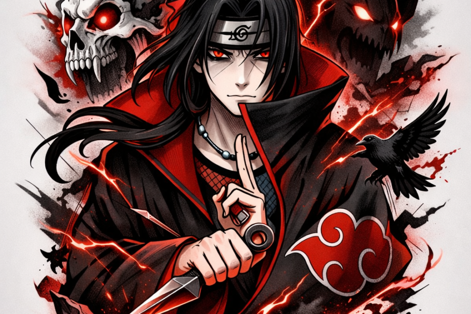 Itachi-Inspired Dark Anime Wallpaper | Red Eye Ninja Art 4k & full HD Wallpaper | For Mobile and Desktop