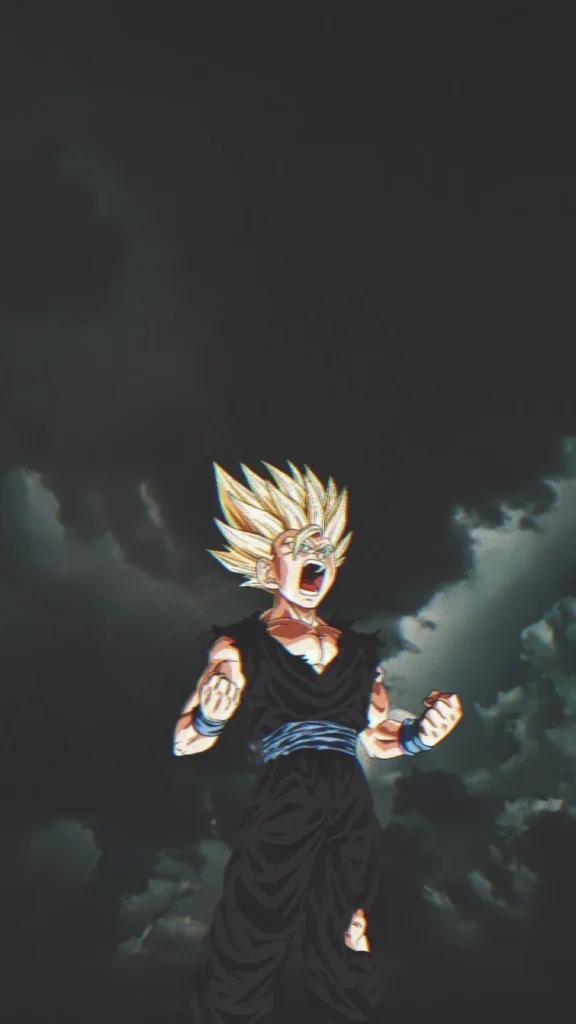 Goku Vegeta Gohan glowing aura anime wallpaper HD.
